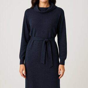 Stitch-Drop Blue Sweater Midi Dress Size M Tie Waist Long Sleeve NWOT